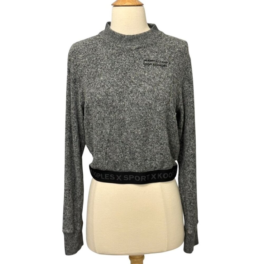 The Kooples Sport Cropped Sweatshirt Logo Band Lounge Top Black White Size 1 / S